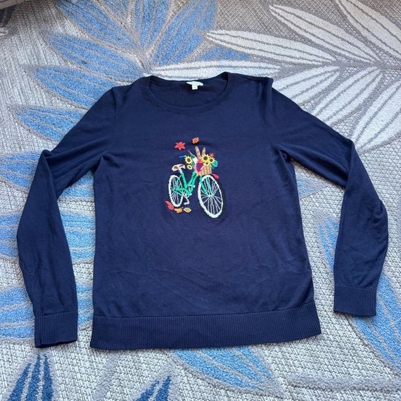 Talbots Women’s Navy Blue Crewneck Pullover Bicycle Jacquard Sweater Size Small - Picture 1 of 6
